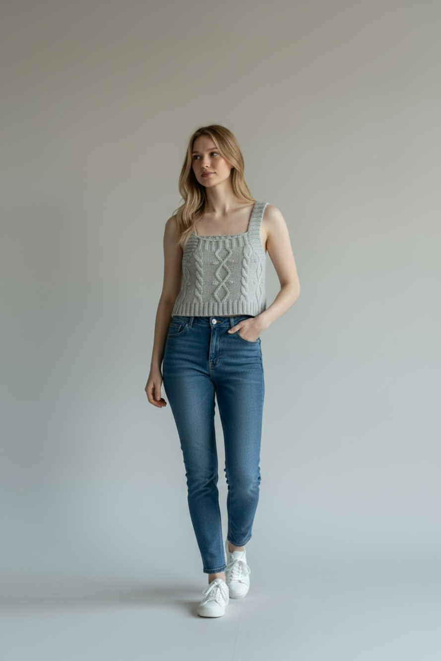KENDALL + KYLIE Grey Cable Knit Crop Tank Top